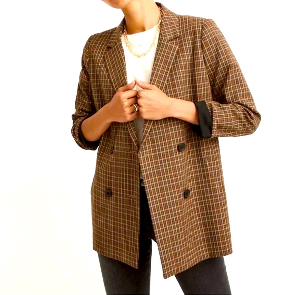Madewell Caldwell‎ Double-Breasted Blazer in Mandell Plaid Medium